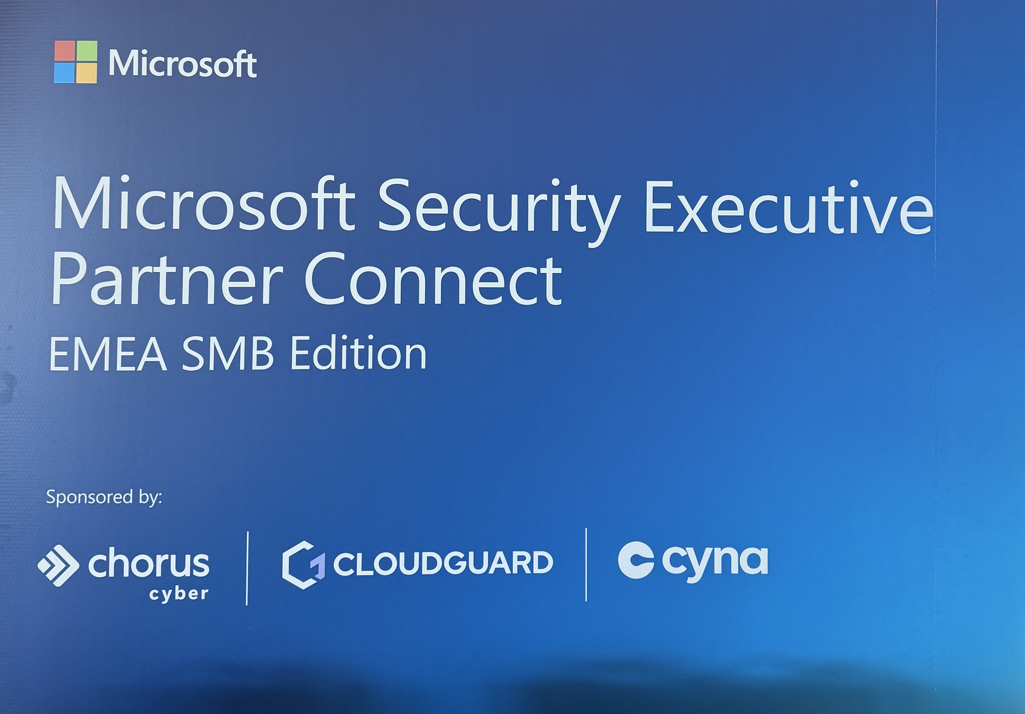 Bannière de l'événement Microsoft Security Executive Partner Connect EMEA SMB Edition, sponsorisé par Cyna à Cascais