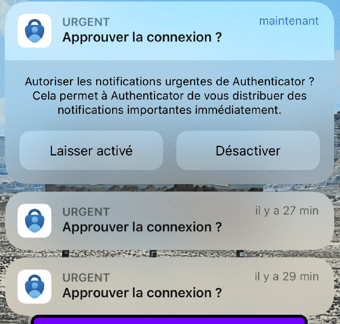 Exemple d'attaque MFA fatigue submergeant un utilisateur de notifications d'authentification